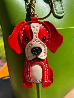 Genuine Leather Hound Dog Bag Charm Dog Lover Golden Retriever Red Dog